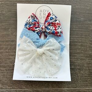 Modern Piggy Bow Clip Set Floral and Stars Patriotic - NEW!